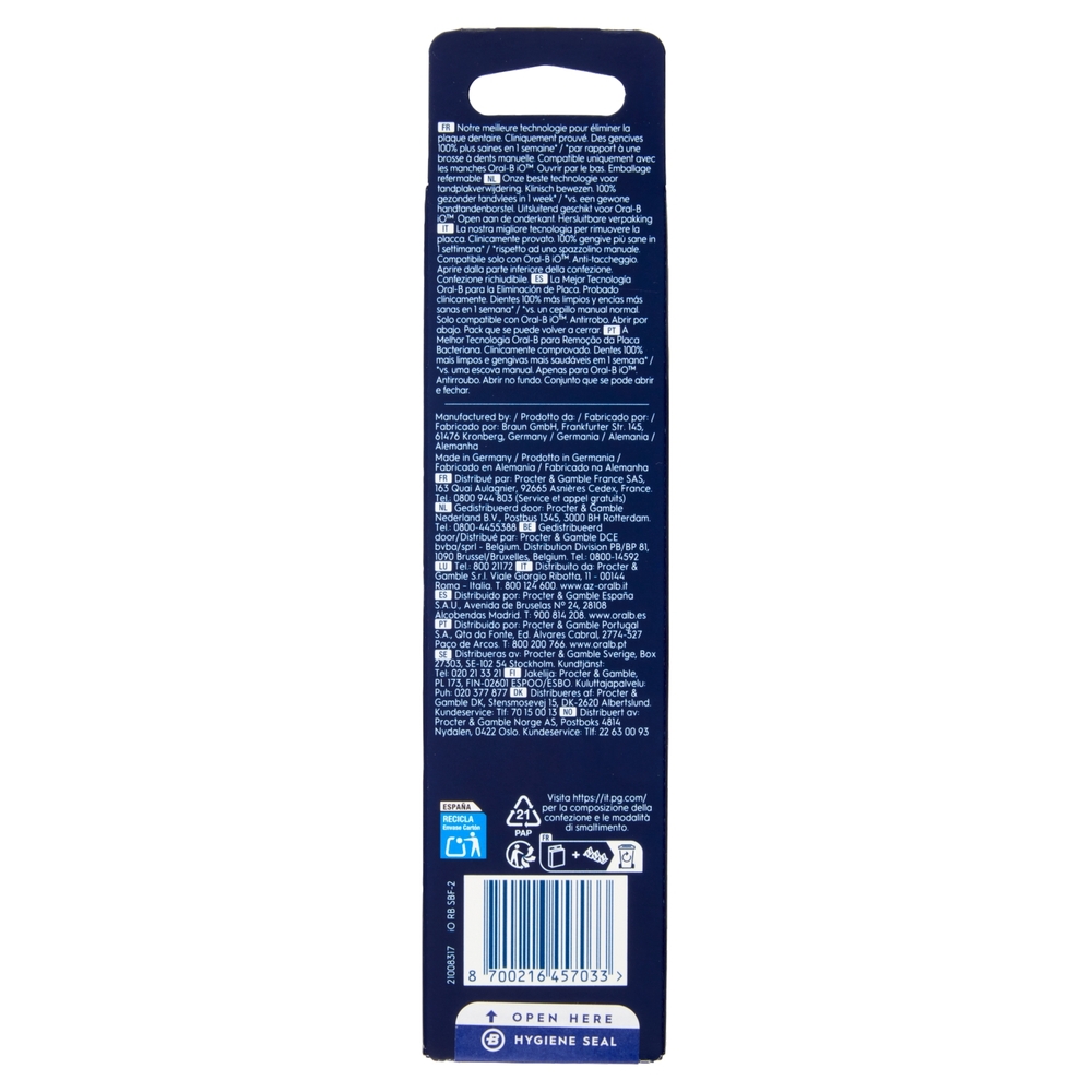 Oral-B iO Testine Ricambio Gentle Care Blu Spazzolino Elettrico Denti Ricaricabile, 2 Refills
